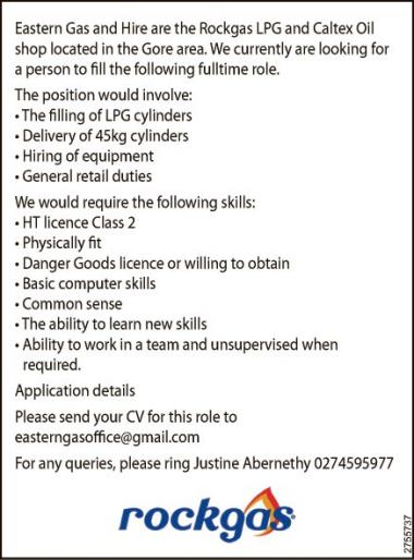 Eastern Gas and Hire Vacancy