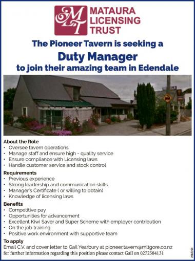 Duty Manager in Southland