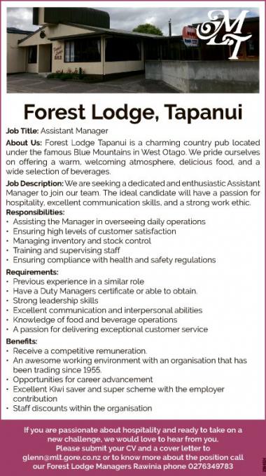 Assistant Manager in Otago
