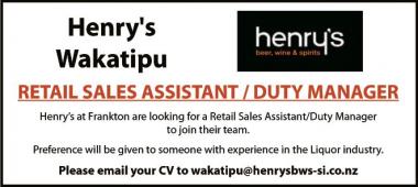 RETAIL SALES ASSISTANT/DUTY MANAGER