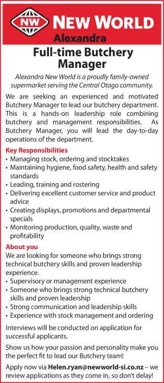 Full-time Butchery Manager