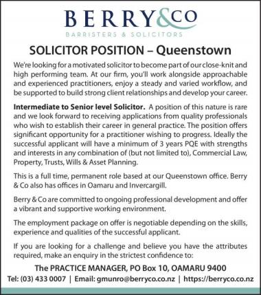 SOLICITOR POSITION – Queenstown