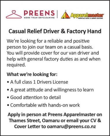 Casual Relief Driver & Factory Hand