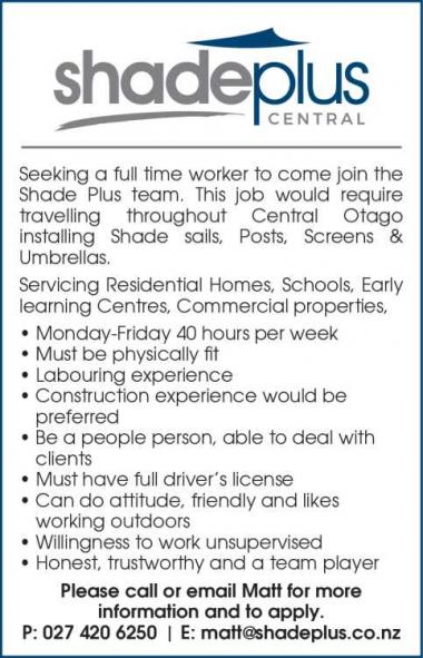 Seeking a full time worker