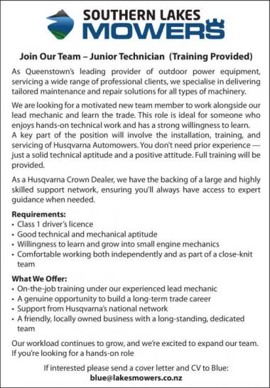 Join Our Team – Junior Technician