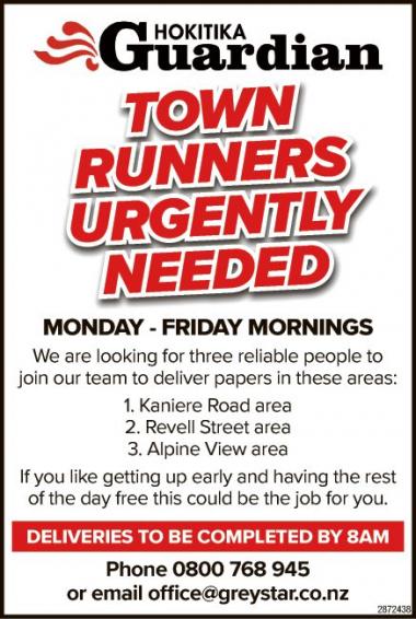 TOWN RUNNERS URGENTLY NEEDED
