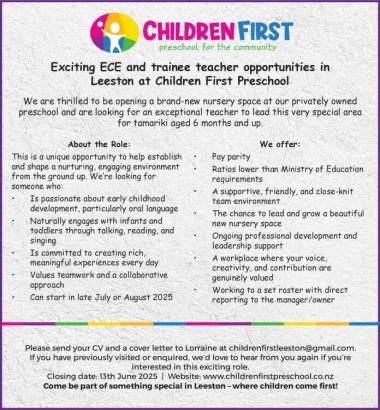 Exciting ECE and trainee teacher opportunities