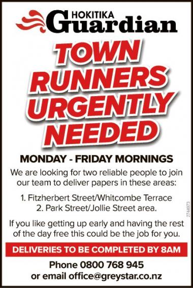 TOWN RUNNERS URGENTLY NEEDED