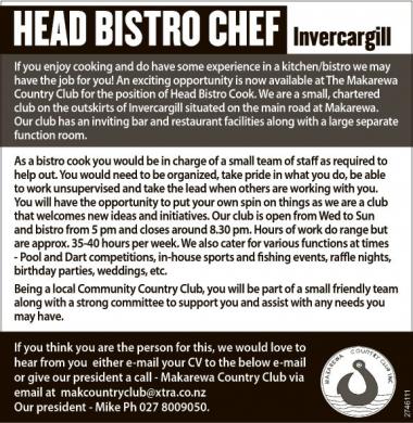 HEAD BISTRO CHEF