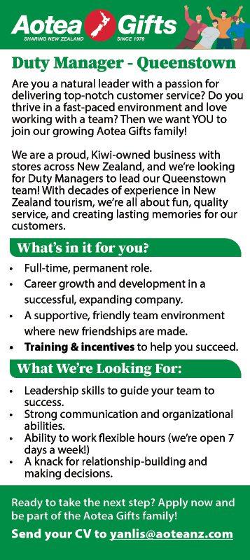 Duty Manager - Queenstown in Otago