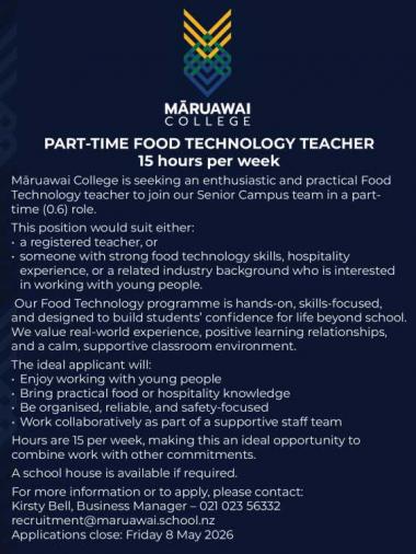 PART-TIME FOOD TECHNOLOGY TEACHER