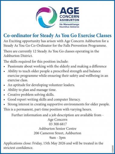 Coordinator for Steady As You Go Exercise Classes