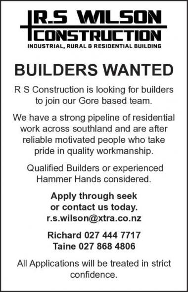 BUILDERS WANTED