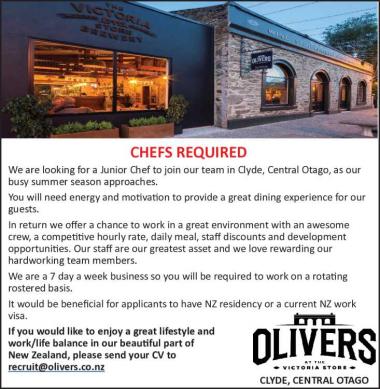 CHEFS REQUIRED
