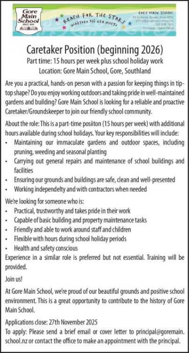 Caretaker Position (beginning 2026)