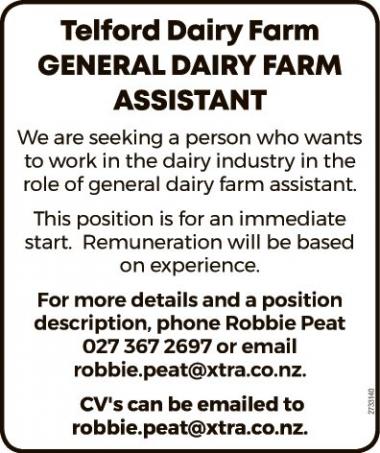 GENERAL DAIRY FARM ASSISTANT in Otago