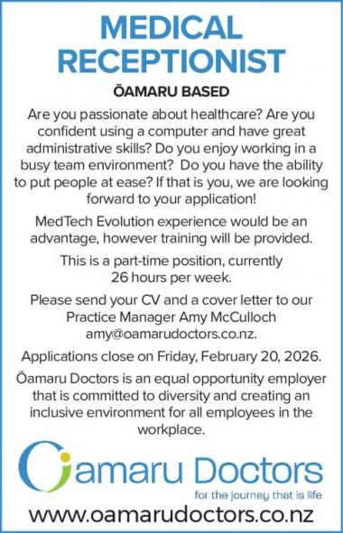 MEDICAL RECEPTIONIST in Otago