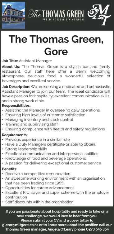 Assistant Manager in Otago