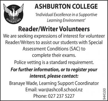 Reader/Writer Volunteers