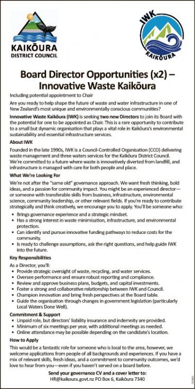 Board Director Opportunities (x2) –