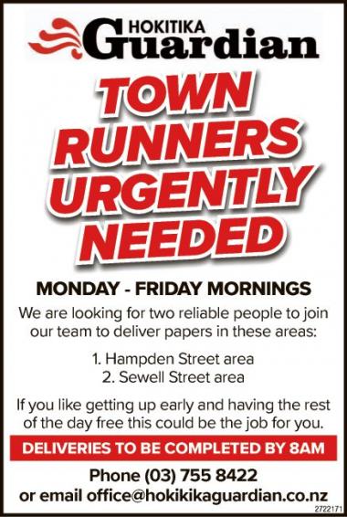 TOWN RUNNERS URGENTLY NEEDED