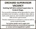  ORCHARD SUPERVISOR VACANCY